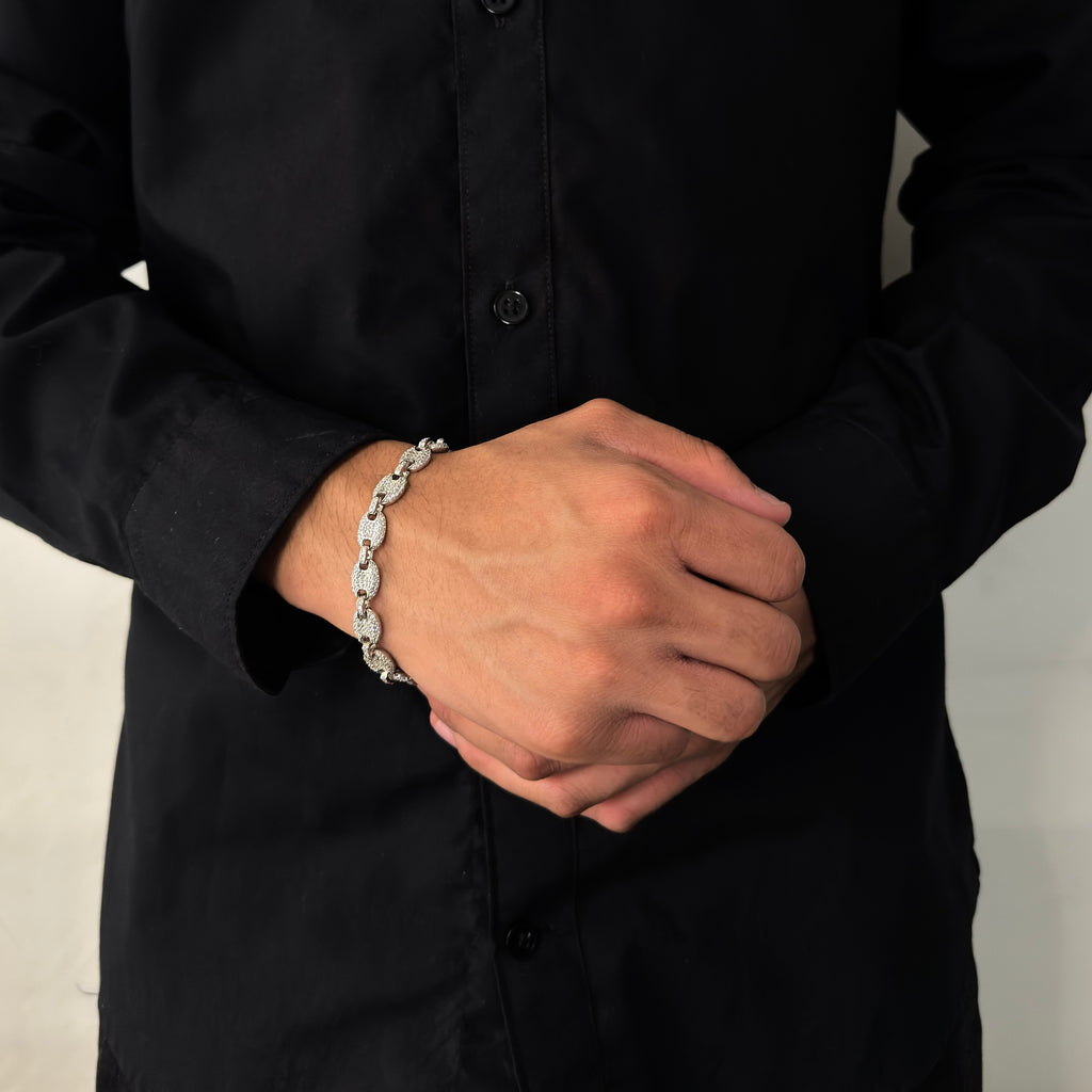 Pulsera Eslabón Ancla Full Ice — Plata .925