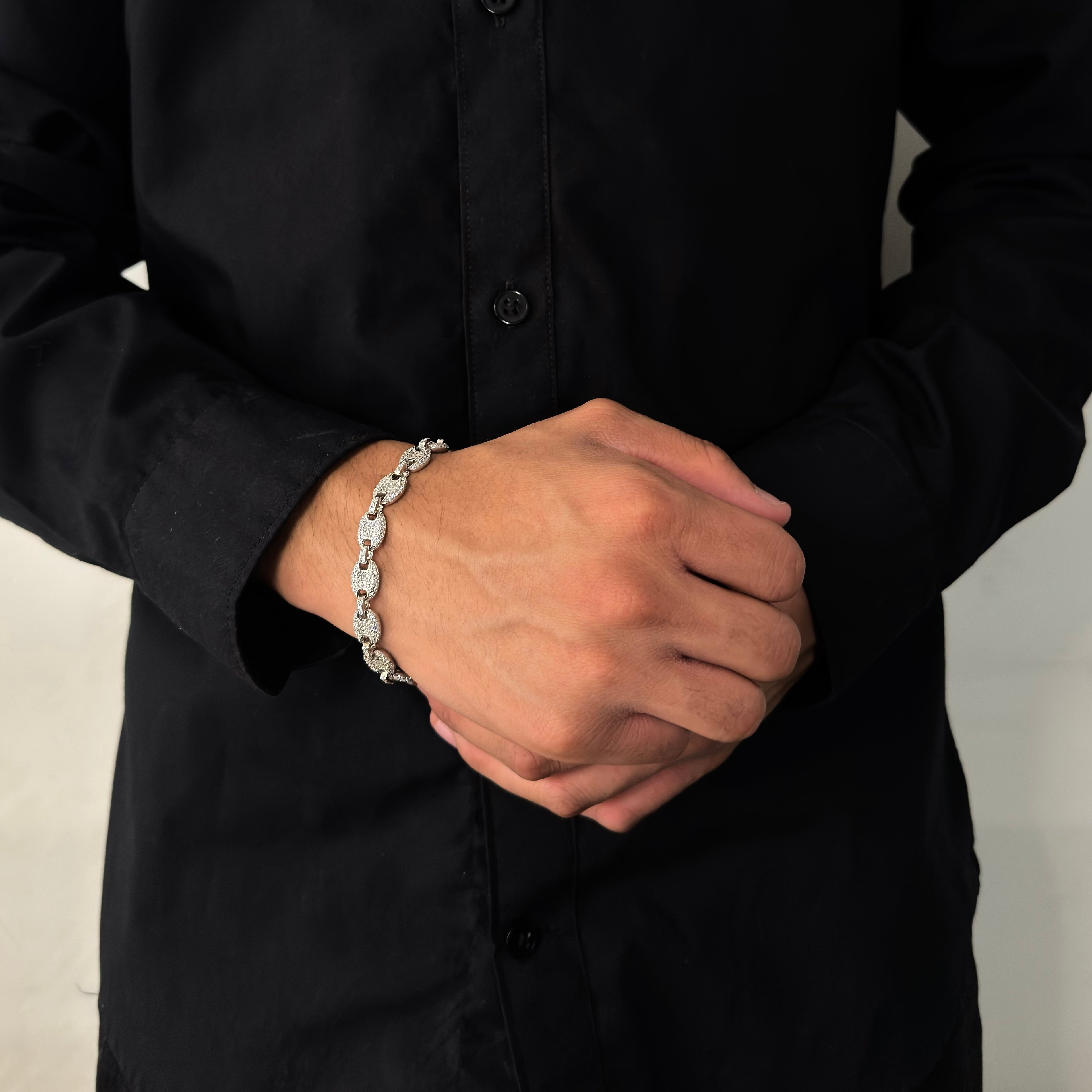 Pulsera Eslabón Ancla Full Ice — Plata .925