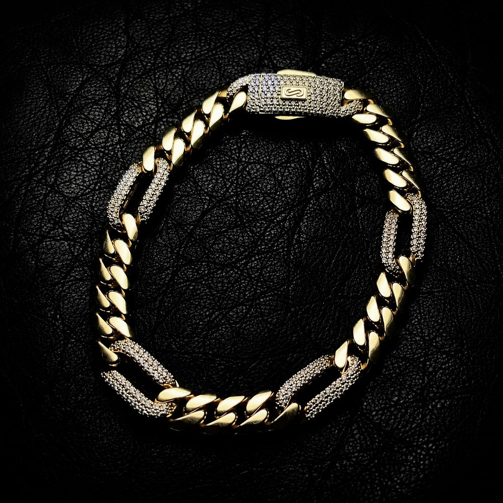 Brazalete Mónaco en Oro 10 Kilates y Pavé