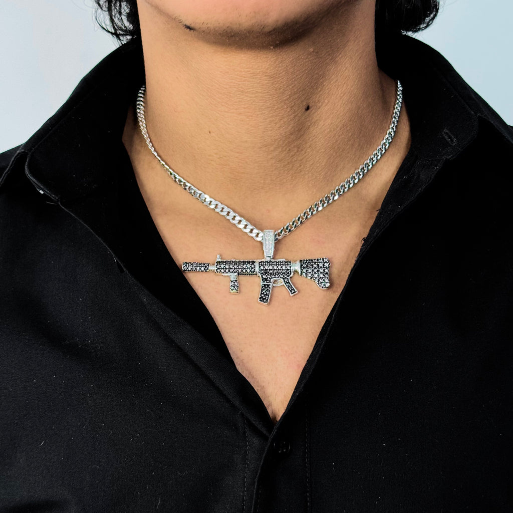 Dije de Rifle de Asalto "Dark Icy" en Plata 925