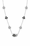 Collar Frivole — Flores de Trébol en Plata con Zirconia y Esmalte Negro