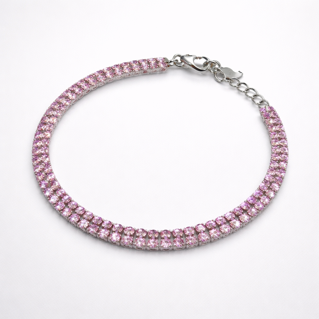 Pulsera Tennis Rosa — Plata Esterlina con Zirconia Cúbica