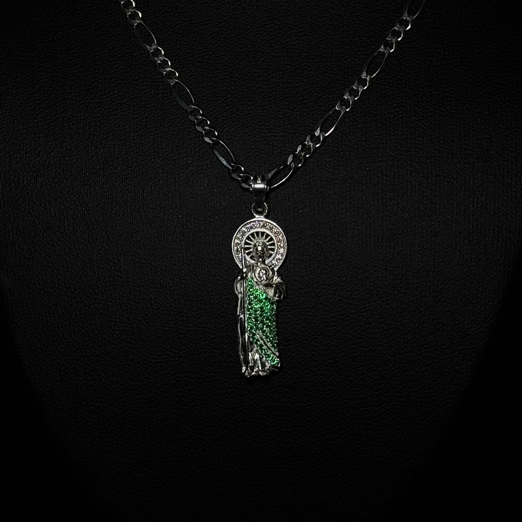Dije San Judas Tadeo "Esmeralda Pavé" en Plata 925