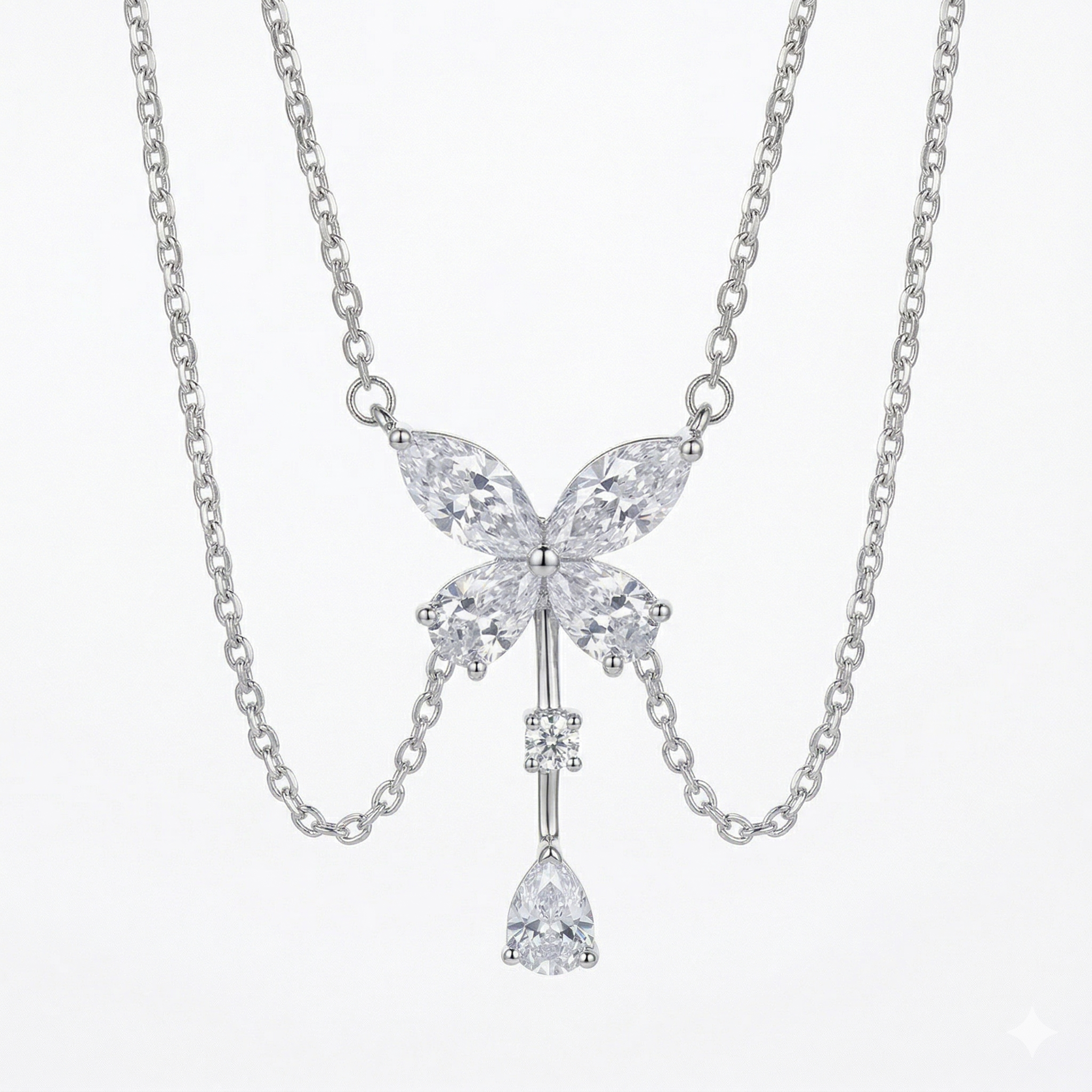 Collar Butterfly — Plata Esterlina 925 con Zirconia Marquesa y Drop Pear